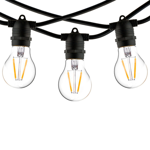 LED āra dārza 10m virtene dārzam un terasēm E27 spuldzēm, 20 patroni spuldzēm, solis 50 cm