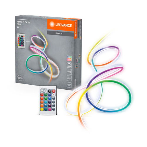 Neon LED strip with remote 2m, 2W/m, RGB, IP20, USB