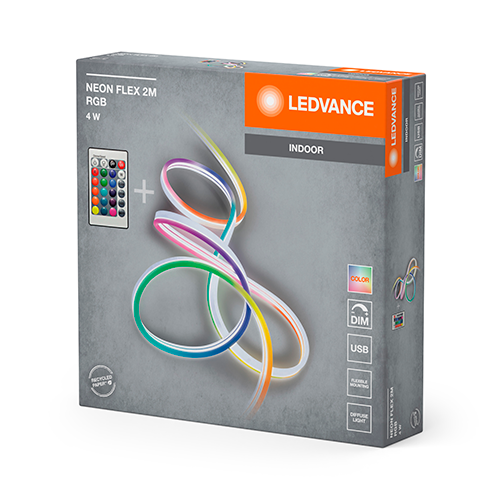 Neona LED lente ar pulti 2m, 2W/m, RGB, IP20, USB